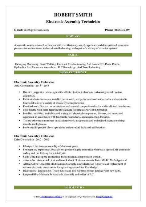 Electronic Assembly Technician Resume Samples Qwikresume