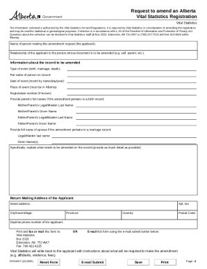 Fillable Online Request To Amend A Vital Statistics Registration To