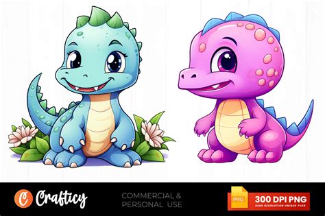 Cute Kawaii Dinosaurs Clipart Design Graphic By Graftify · Creative Fabrica