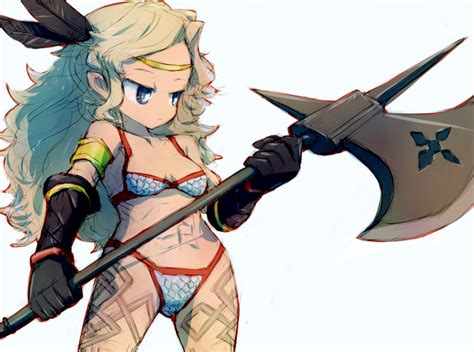 Safebooru Amazon Dragons Crown Amazon Dragons Crown Armlet Armor Axe Bikini Armor Blonde