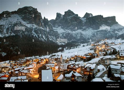 Twilight In The Ski Resort Of Colfosco Alta Badia Region Italian