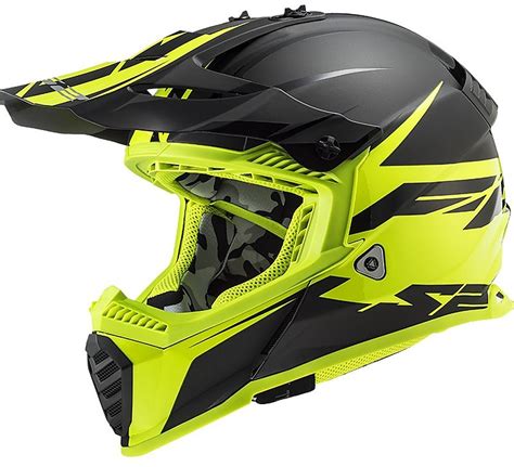 Casco Cross Enduro Moto Ls Mx Fast Evo Roar Nero Opaco Giallo Fluo