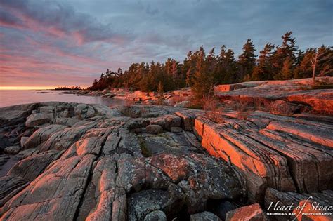 Sunset On The Layered Rocks Of The Canadian Shield Nature Aesthetic