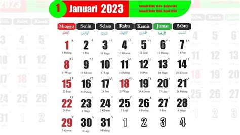 Kalender 2023 Lengkap Dengan Weton Bulan Januari Dan Februari