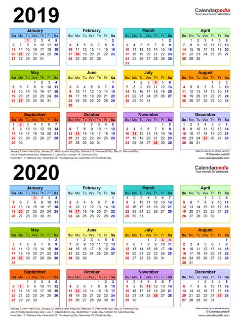 Two Year Calendar Free Printable Word Templates