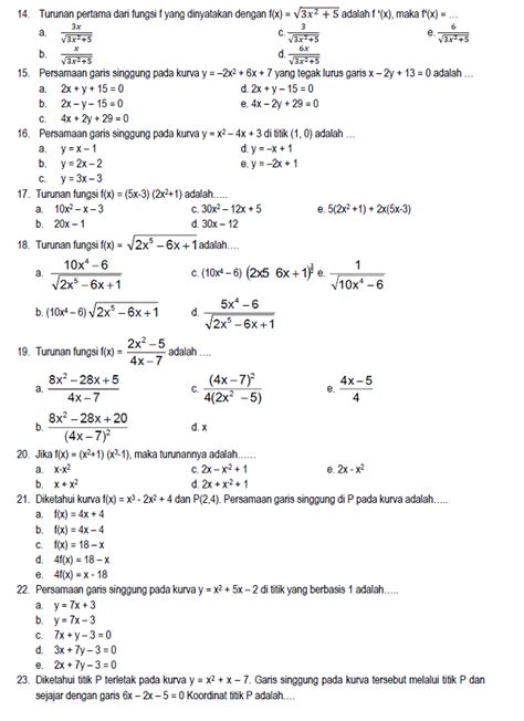 Latihan Soal Turunan Fungsi Aljabar Homecare24