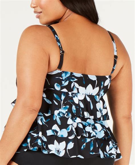 Island Escape Plus Size Veronique Printed Three Tiered Tankini Top