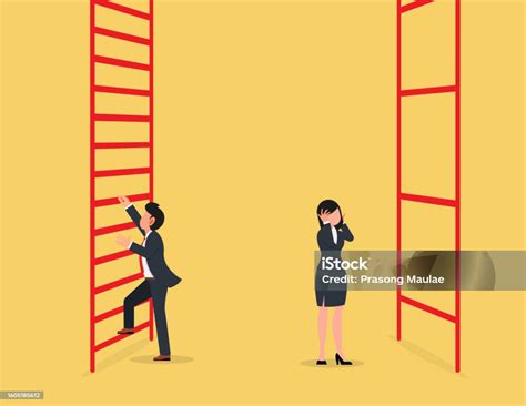 Gender Gap And Career Problems Businessman Going To Climb A Ladder