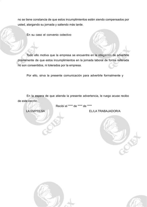 Carta De Advertencia Sobre Incumplimiento De Jornada Laboral Gclex