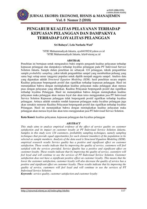 Pdf Pengaruh Kualitas Pelayanan Terhadap Kepuasan Pelanggan Dan