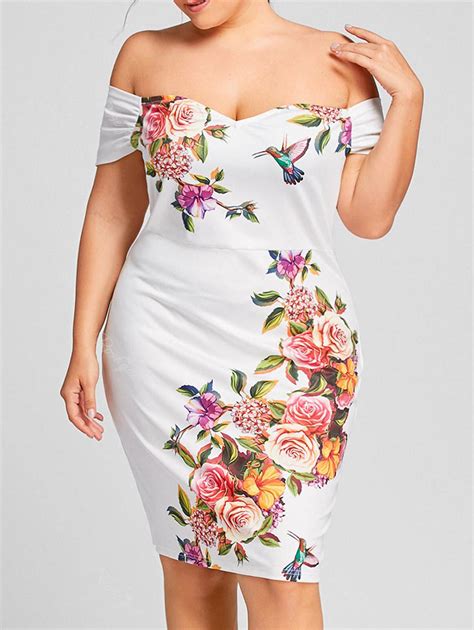 [43 Off] Off Shoulder Floral Plus Size Formal Tight Dress Rosegal