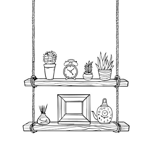 Premium Vector Hand Drawn Cartoon Vector Of Hanging Shelves