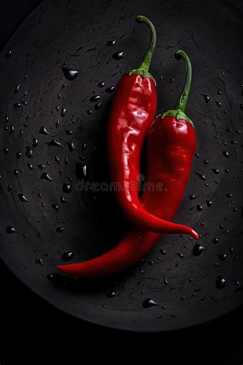 Top View Of Red Hot Chilli Pepper On Dark Plate Ai Generative Stock Photo Image Of Garden