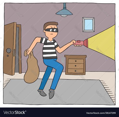 Cartoon Thief Man In House At Night And Walks Vector Image