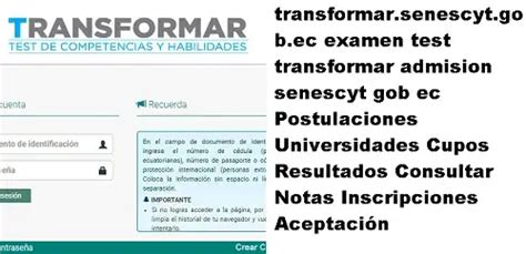 Transformar Senescyt Gob Ec Examen Test Transformar Admision Senescyt