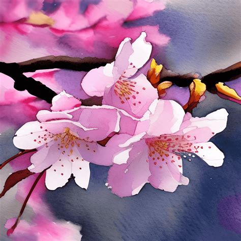 Cherry Blossom Watercolor Painting · Creative Fabrica
