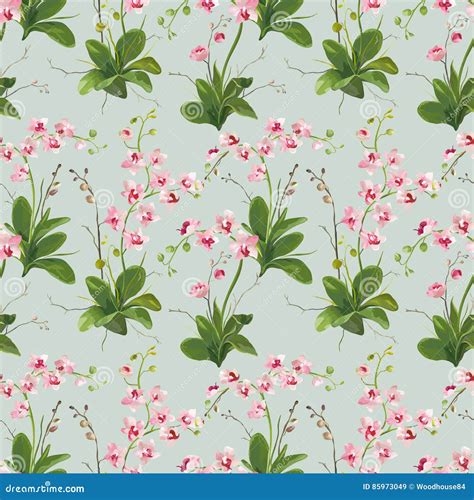 Orchid Tropical Leaves And Flowers Background Seamless Pattern Stock