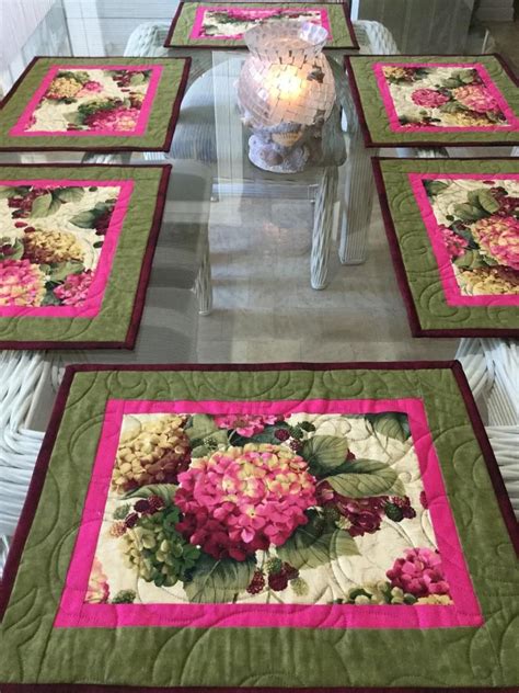 Quilted Placemats Botanical Placemats Floral Placemats Hydrangea