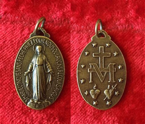 Vintage French Large Virgin Mary Religious Medal Mar… Gem