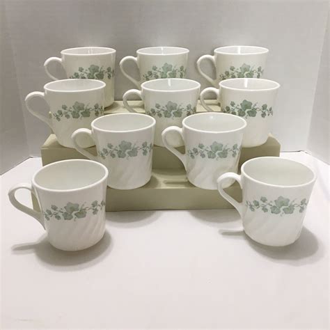 Corning Corelle Callaway Green Ivy Swirl Coffee Tea Mugs Cups Lot Of