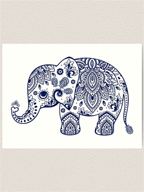 "Blue Floral Elephant Illustration" Art Print by artonwear | Redbubble