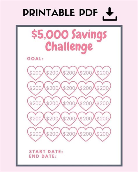 5 000 Savings Challenge Free Printable