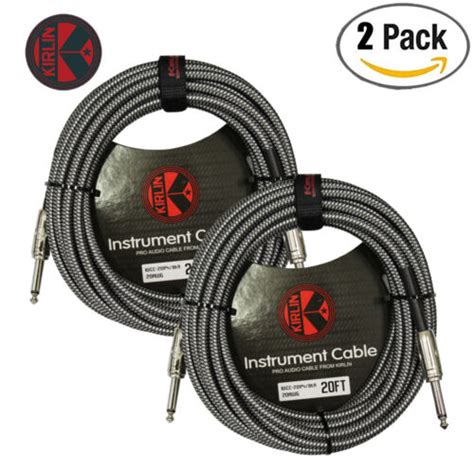 Pack Kirlin Ft Silver Woven Guitar Bass Cables Plus Free