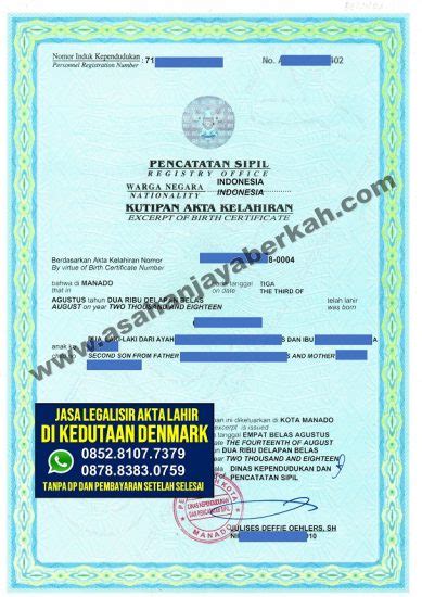 JASA LEGALISIR AKTE LAHIR DI KEDUTAAN DENMARK 085281077379