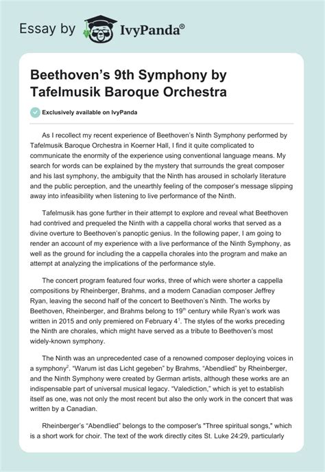 Beethovens 9th Symphony By Tafelmusik Orchestra 1659 Words Essay