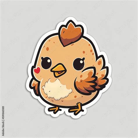 Poussin Ou Petite Poule Dessin Kawaii Façon Sticker Sur Fond Blanc