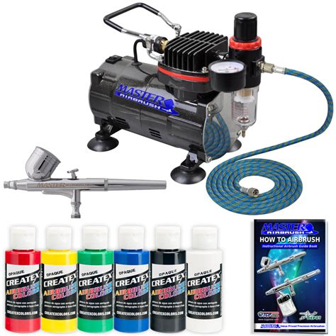 Master Airbrush Gravity Dual Action Set Air Compressor Primary Colors