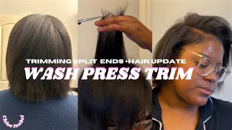 WASH PRESS TRIM BEFORE AND AFTER TRIMMING SPLIT ENDS HOW TO TRIM YOUR