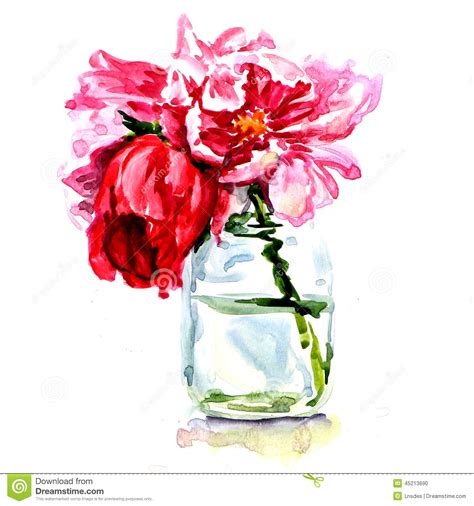 Schöne Blumen Im Vase Getrennt Stock Abbildung Illustration Von