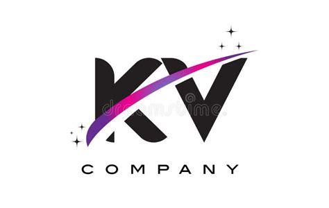 Kv K V Black Letter Logo Design With Purple Magenta Swoosh Stock Vector Illustration Of