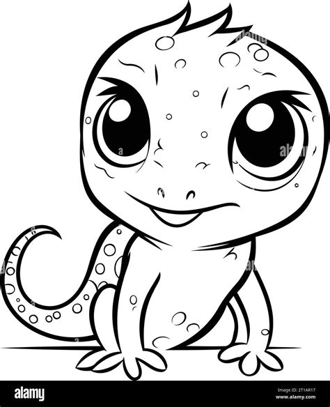 Illustration Of Cute Baby Lizard On White Background Coloring Book