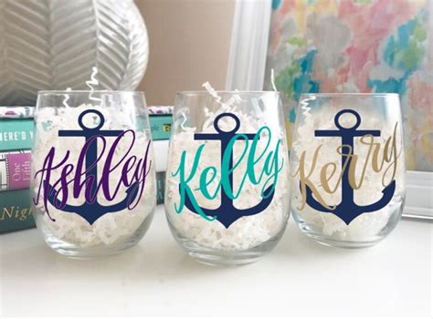 Nautical Wine Glass Personalized Anchor Stemless Wine Glass Etsy