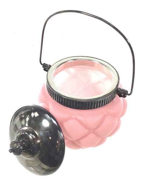 Lot Vintage Pink Satin Glass Biscuit Jar