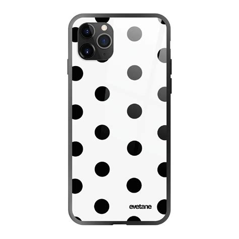 Evetane Coque en verre trempé iPhone 11 Pro Max Pois Noir Coque