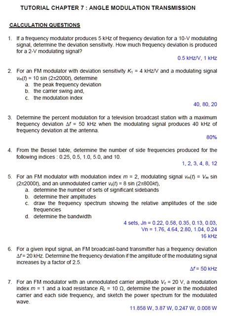 Solved Tutorial Chapter Angle Modulation Transmission Calculation