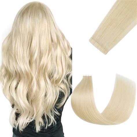 Amazon FUOTONBUTY Tape In Hair Extensions Human Hair Platinum