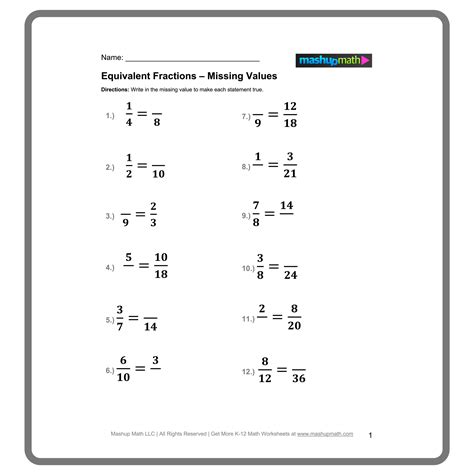 Free Equivalent Fractions Worksheets With Answers — Mashup Math