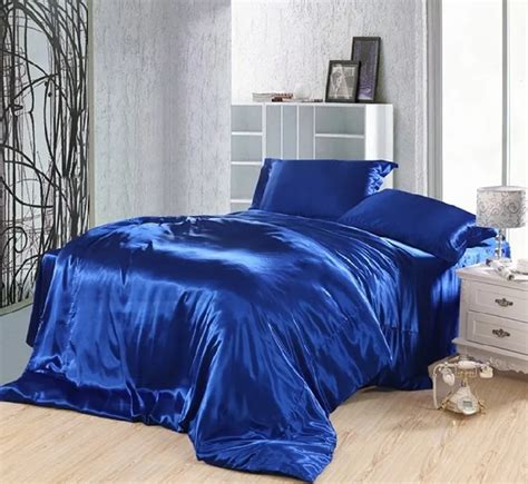 Royal Blue Duvet Covers Bedding Set Silk Satin California King Size