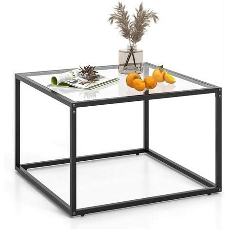 Goplus Table Basse Carr E X X Cm En Verre Tremp Cadre En M Tal