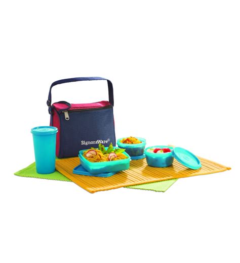 Buy Signoraware Best Blue Plastic Lunch Box With Bag Set Of 4 Online Lunch Boxes Dining