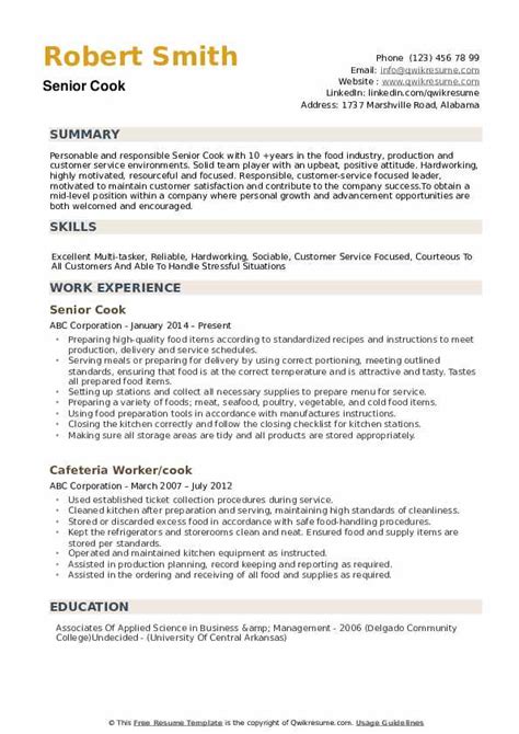 Resume Template For Cooking Job