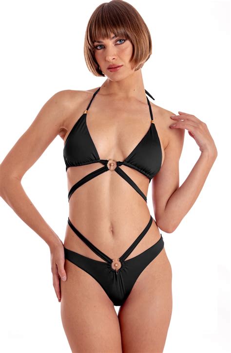 BIKINI TRIÁNGULO ACOLCHADO CON ACCESORIO DE COLOR SÓLIDO Talla M Color