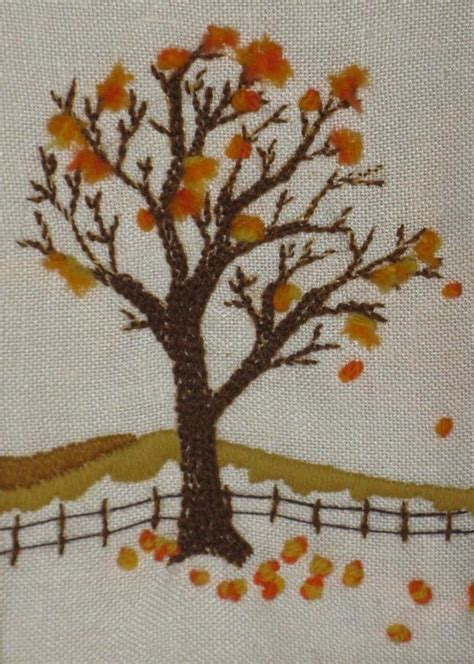 Hand Embroidery Trees Embroidered Stitch Felting Nature Frame