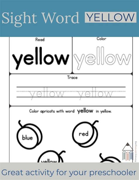 Sight Word Yellow Worksheet Learning Sight Words Sight Words Sight Word Worksheets