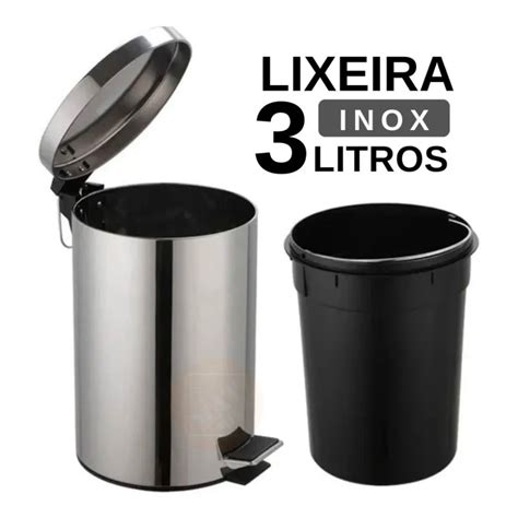 Lixeira Cesto De Lixo 3 Litros Pedal Emborrachado 100 Aço Inox