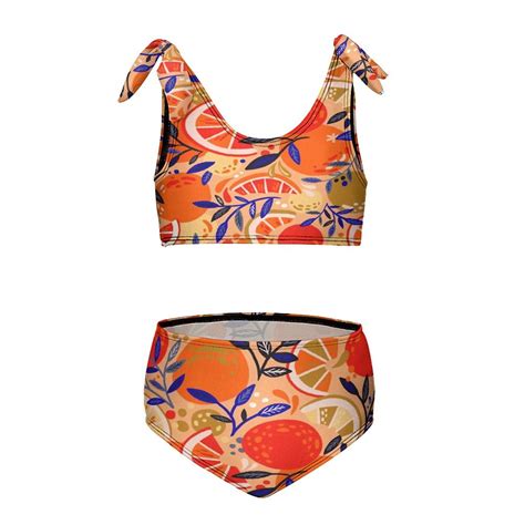Fresh Citrus Orange Girl S 2 Piece Bikini Set Beach Sport Swimsuit Swimwear 6 7Y110cm